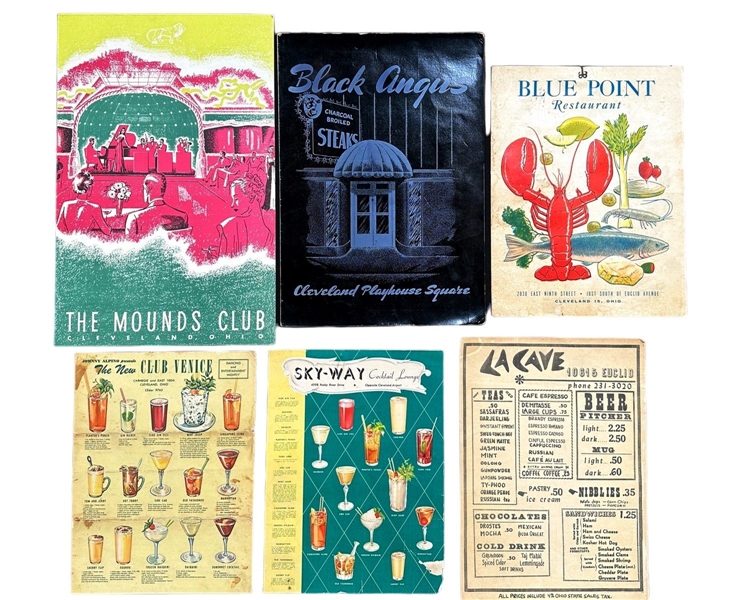 (6) Vintage Cocktail and Restaurant Menus Cleveland Area