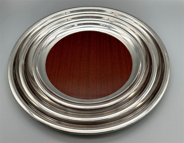 (3) MCM Round Silver Plated Formica Nesting Service Trays