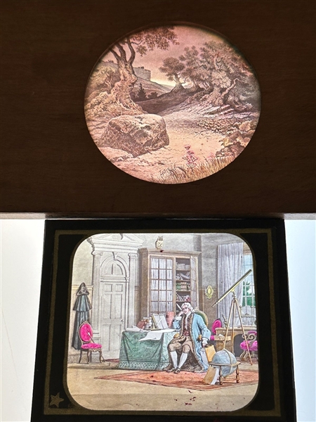 (2) Hand Colored Magic Lantern Slides Knights of Pythias, Landscape