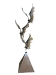 Curtis Jere Large Sculpture "Birds at Flight" Chrome with Pyramidal Base