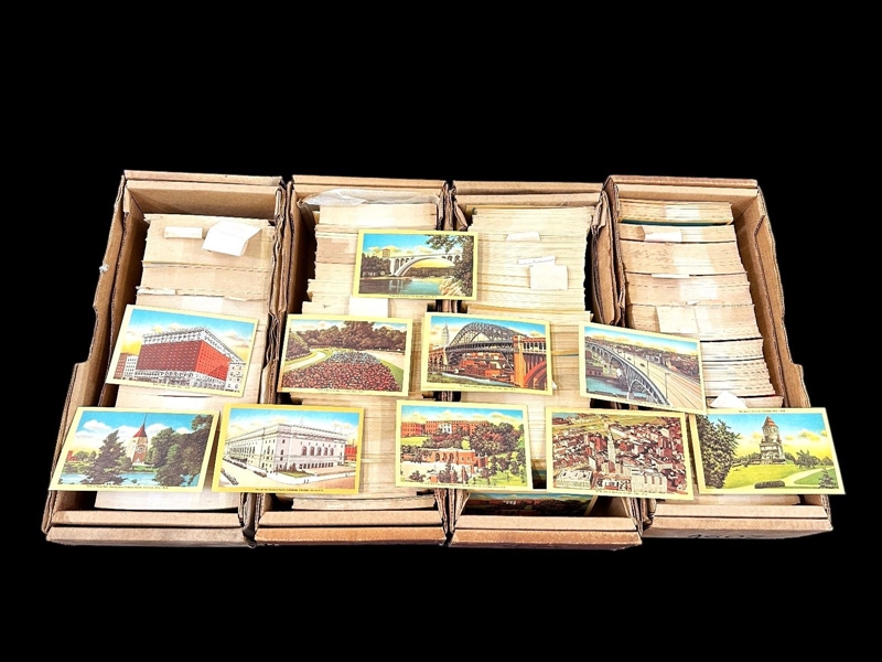 3000-3200 Cleveland Area Landmarks Linen Postcards in Four Boxes