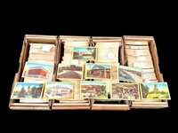 3000-3200 Cleveland Area Landmarks Linen Postcards in Four Boxes