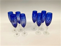 (8) Imperial Estate Crystal Champagne Glasses Cobalt Cut to Clear