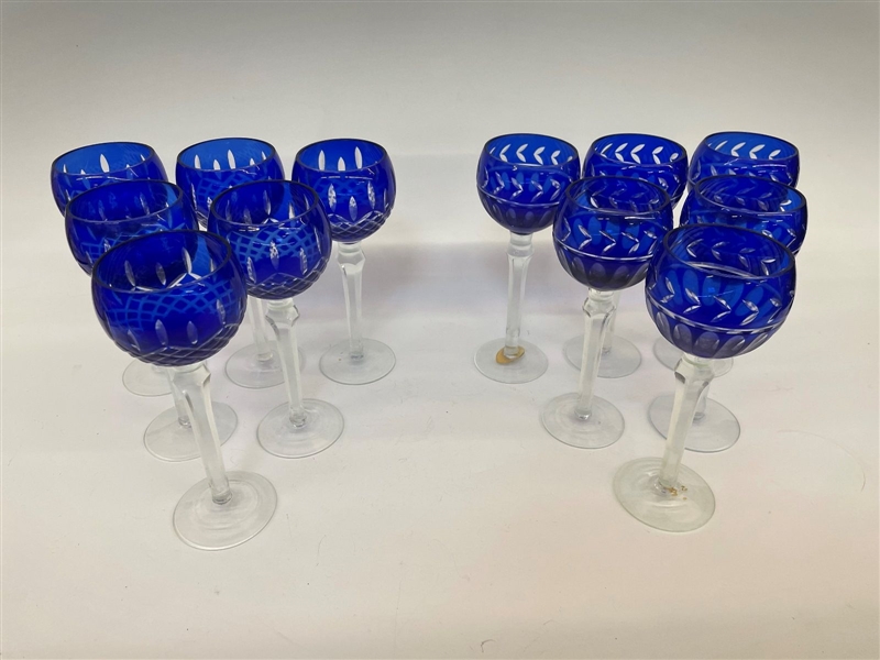 (12) Imperial Estate Crystal Wine Glasses Cobalt Cut to Clear