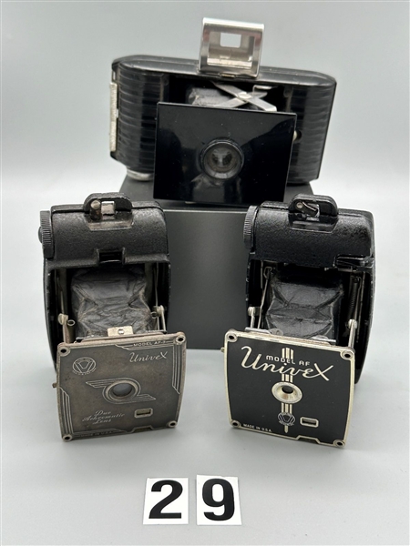 (3) 1930s Vest Pocket Style Miniature Cameras; Bantam, Univex