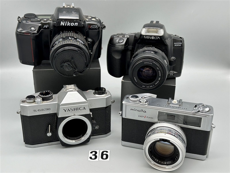 (4) 35mm Cameras; Minolta, Nikon, Yashica