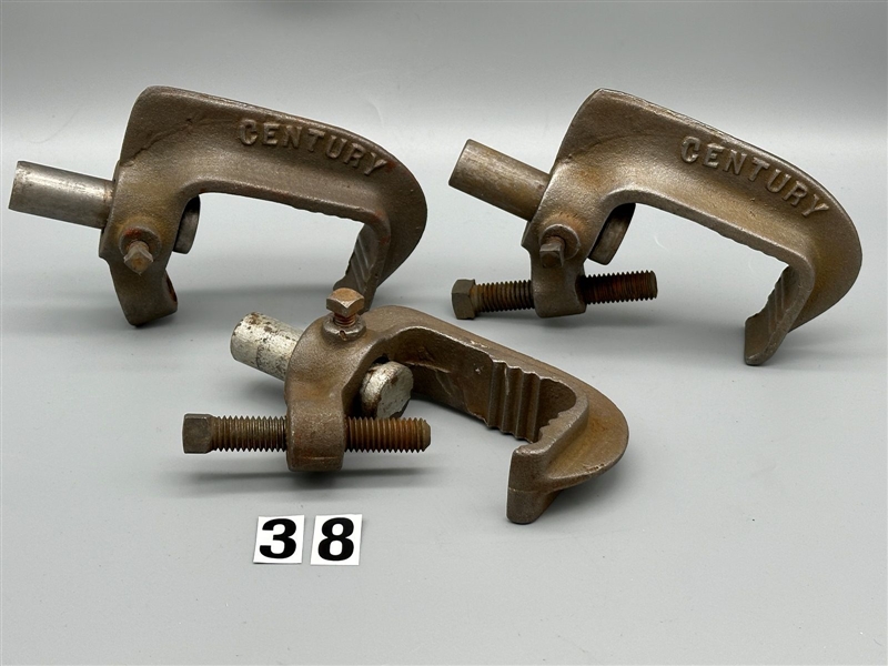 (3) Century C-Clamps For Stage Lighting Cast Iron Pipe Clamps