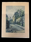 Paul Trelade "Rue de Lourdes" Hand Tinted Etching