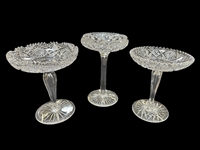 (3) American Brilliant Cut Glass Compotes