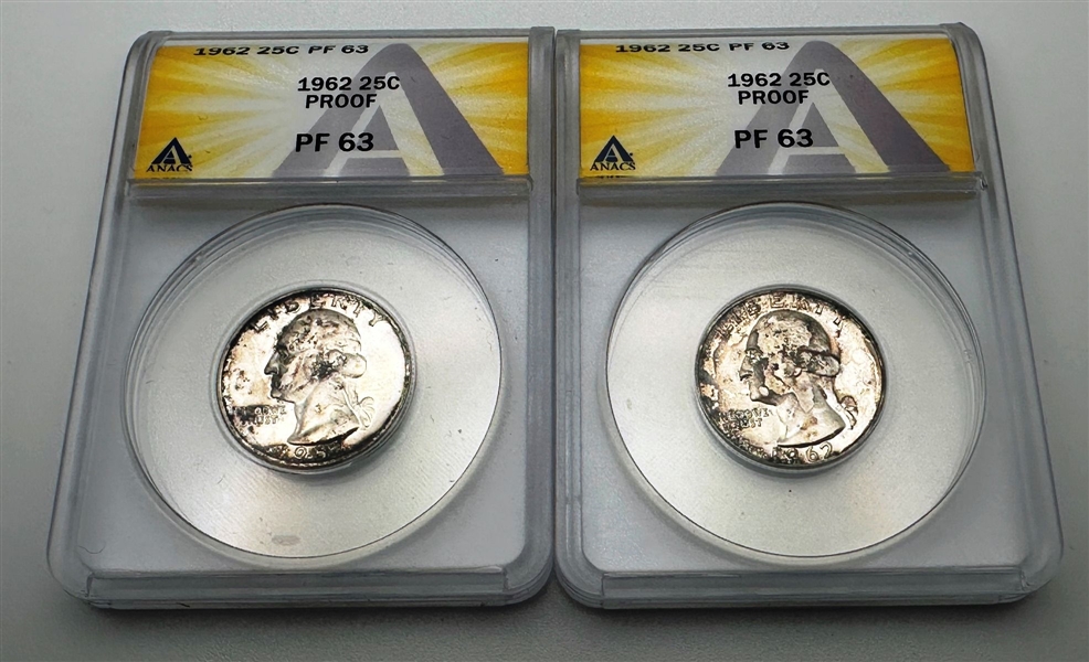 (2) 1962 25C Anacs PF 63 Proofs