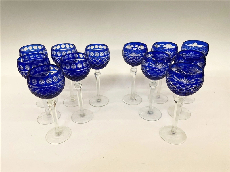 (12) Imperial Estate Crystal Wine Glasses Cobalt Cut to Clear