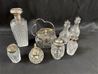 (8) Silver Plated Glass Condiments & Shakers