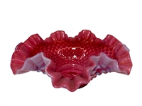 Fenton Hobnail Cranberry Opalescent Ruffled Bowl