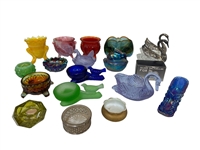 (19) Salt Dips; Slag Glass, Amberina, Carnival, Porcelain