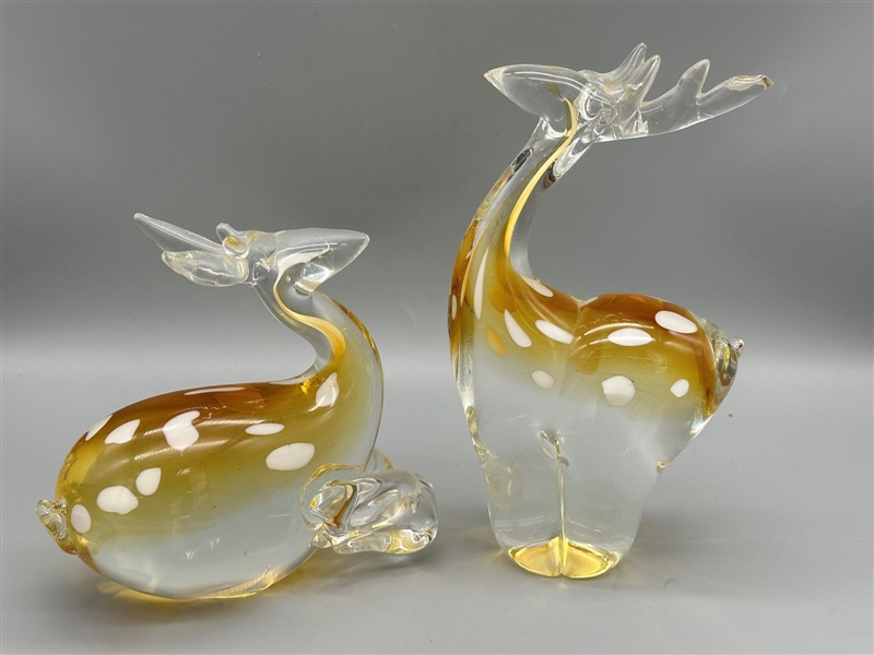 (2) Dale Tiffany Art Glass Deer Figurines