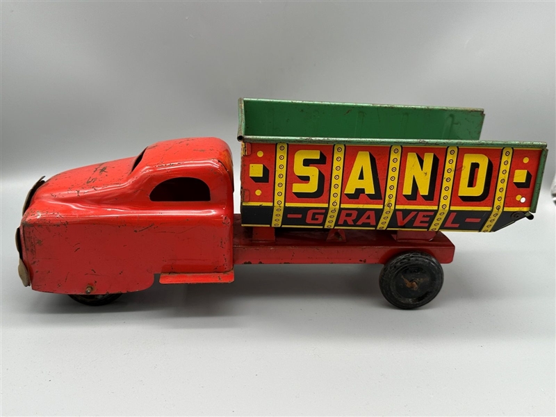 1940s Sand Gravel Tin Truck Banner Made in USA