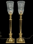 Pair Crystal Top Brass Base Table Lamps