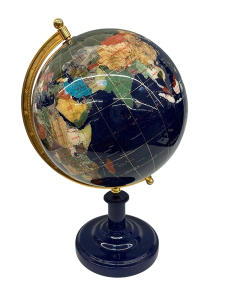 Lapis World Globe With Semi Precious Stones 