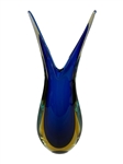 Art Glass Blue and Yellow Abstract Vase