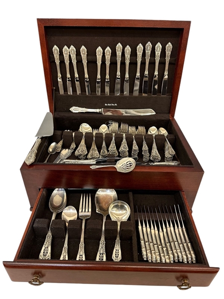 Sterling Silver Flatware Wallace "Rose Point" 173 Pieces