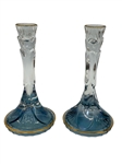 Blue Iridescent Lead Crystal Candle Holders