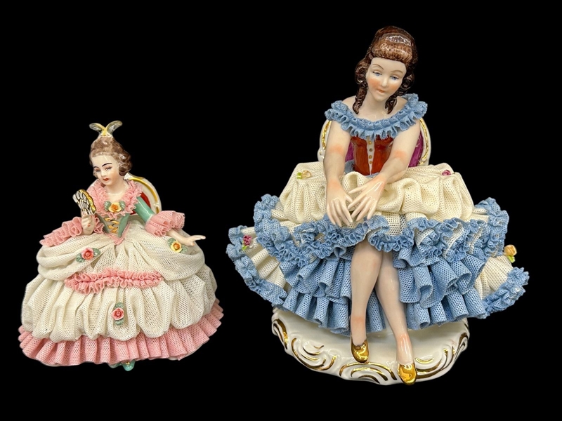 (2) Dresden Lace Figurines