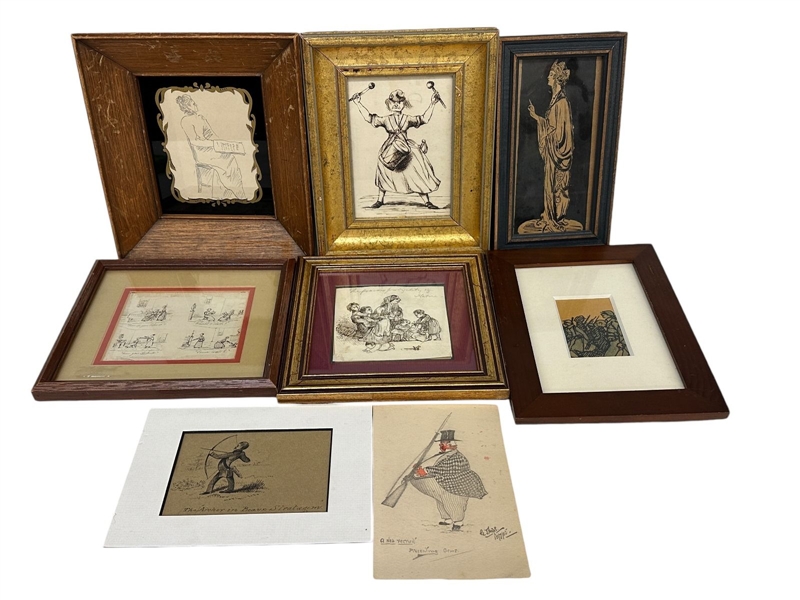 (8) Mid 19th Century Pen, Pencil and Ink Drawings