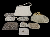 (9) White Beaded Ladies Purses 1950s