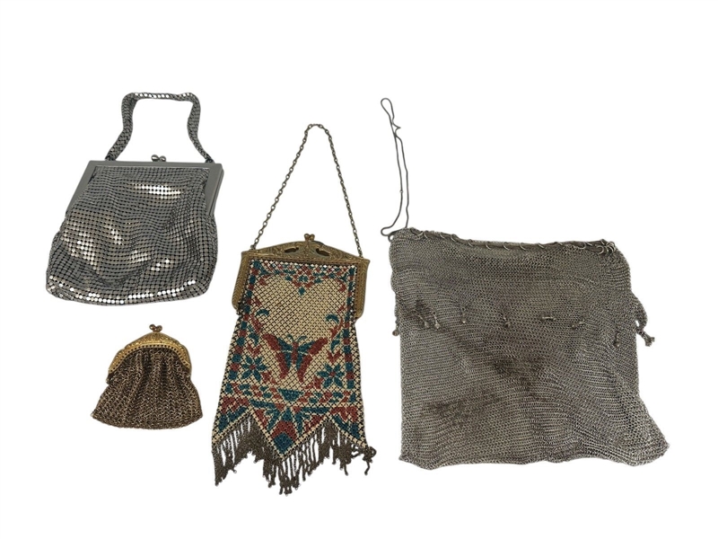 (4) Metal Mesh Purses Including Mandalian