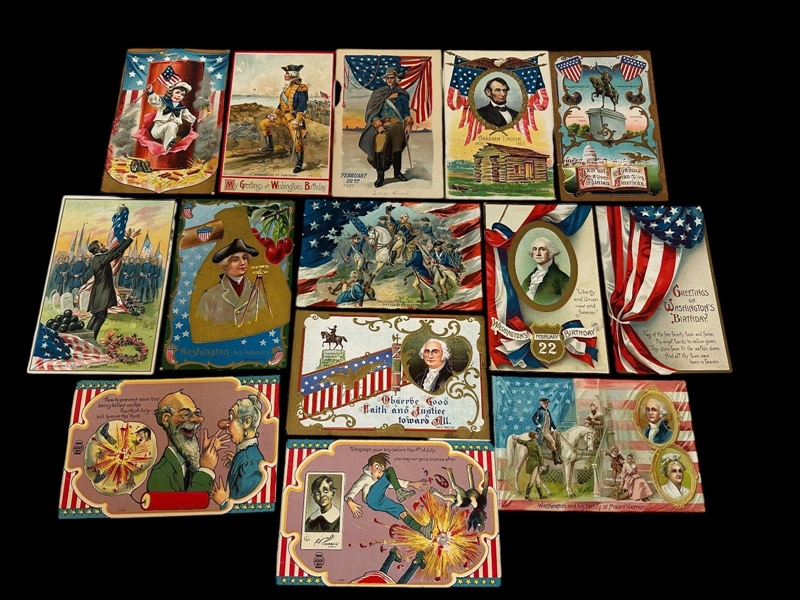 (14) Rare Turn of the Century 4th of July, Presidents Day Postcards