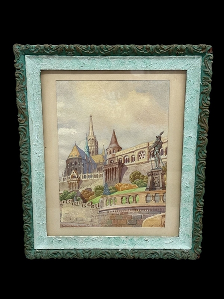 Balint Szeghalmy Watercolor Matted and Framed