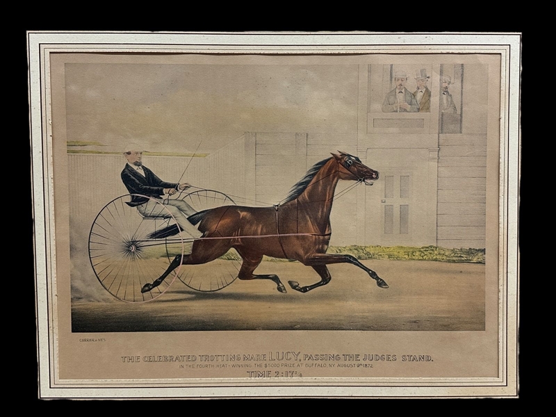 Currier and Ives Hand Colored Lithograph "The Celebrated Trotting Mare Lucy"