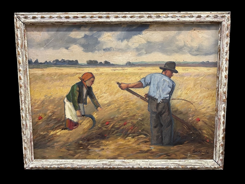 Oil on Board "Harvesters" Signed Sziklail