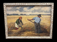 Oil on Board "Harvesters" Signed Sziklail