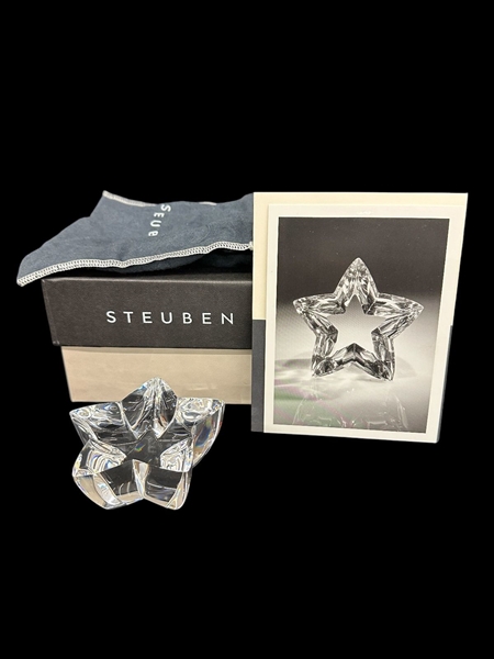 Steuben Glass Star Crystal Paperweight with Original Box