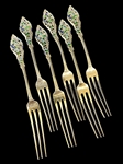 (6) Sterling Silver and Enamel Strawberry Forks Dominick and Haff "Trianon"