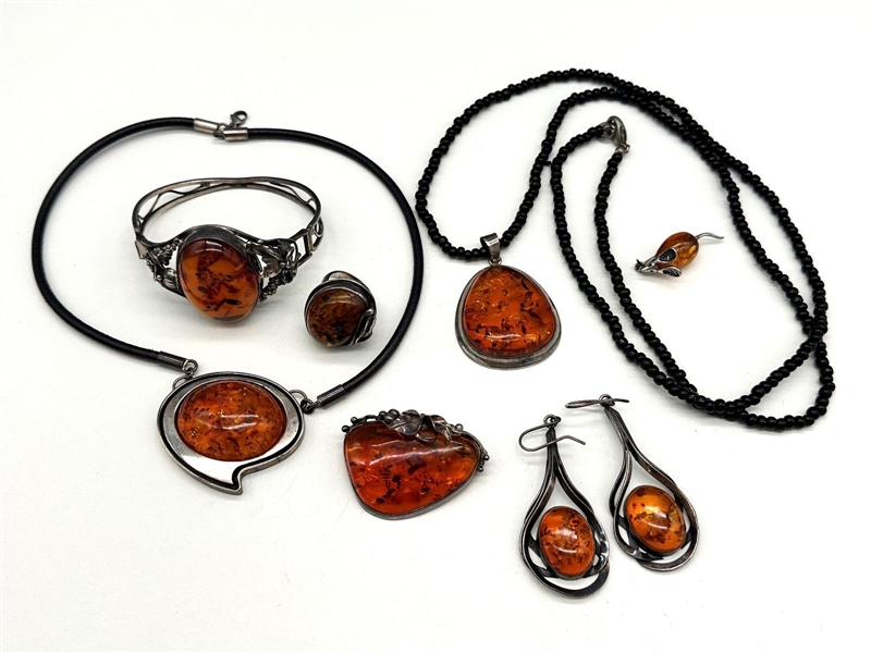 (7) Pieces of Amber and Sterling Silver Jewelry