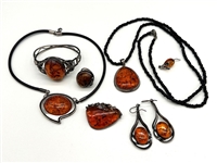 (7) Pieces of Amber and Sterling Silver Jewelry