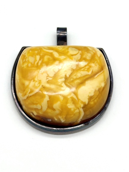 Baltic Amber Stone Cabochon Sterling Silver Pendant