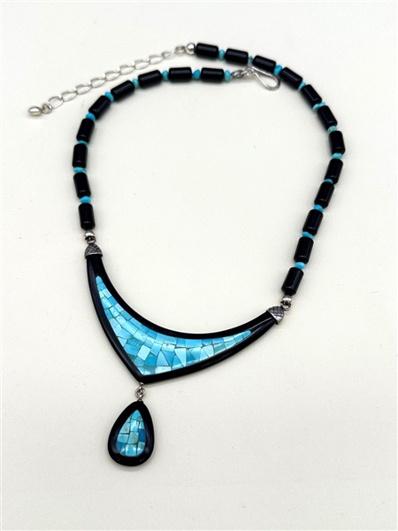 Jay King DTR Mine Steel Turquoise, Inlay Sterling Pendant Necklace.