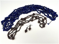 Lapis Multi Strand Necklace, Beaded Necklace and Earrings