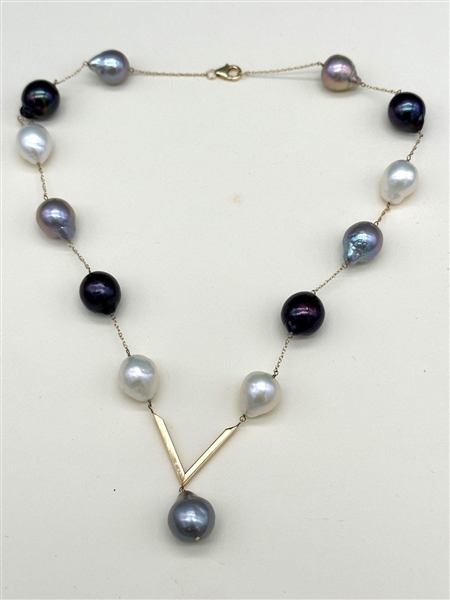 14k Gold and Baroque Pearl Necklace