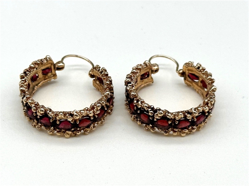 14k Gold Garnet Chunky Earrings