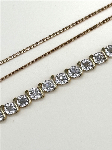 10k Gold Bracelet With Diamond Chips and Necklace