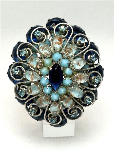 Schreiner Brooch Blue Starburst Deep Relief