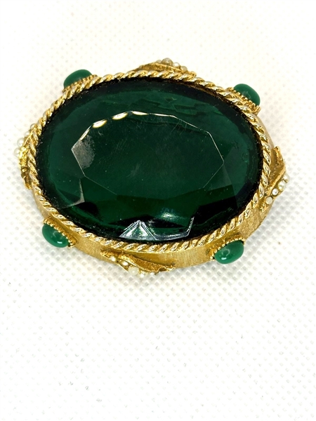 Capri Faux Emerald Seed Pearl Brooch