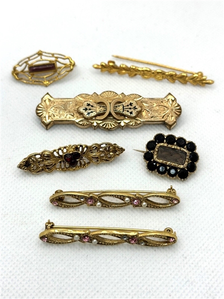 (7) Victorian Gold Filled Brooches Including Hair Brooch