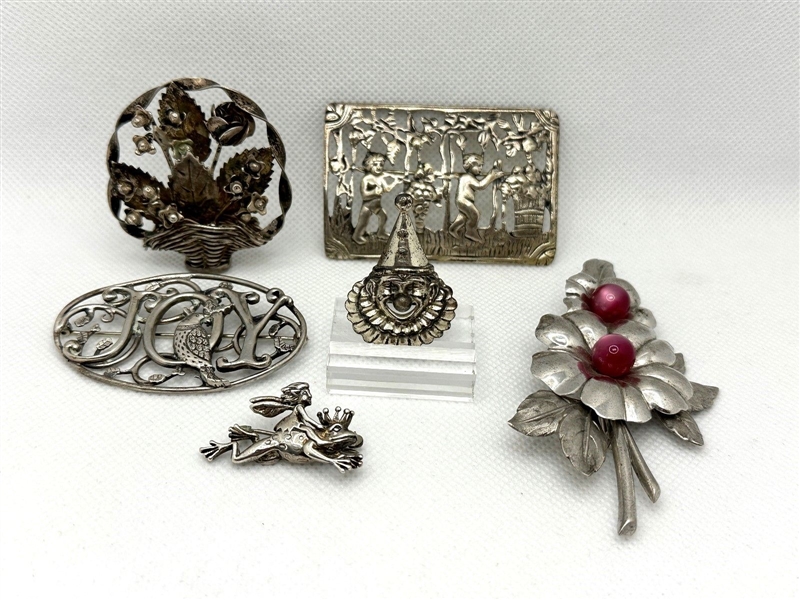 (7) Sterling Silver Brooches; Beau, H & H, Raffaele