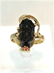 14k Gold Blackmoor African Queen Coral Carved Ring