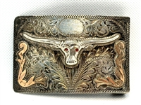 Sterling Silver and 10k Gold Western Belt Buckle